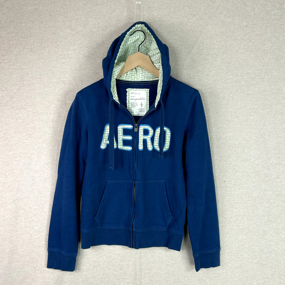 Vintage Y2K Aeropostale Full Zip Hoodie Womens Size L Spellout Sweatshirt Preppy - Picture 1 of 11